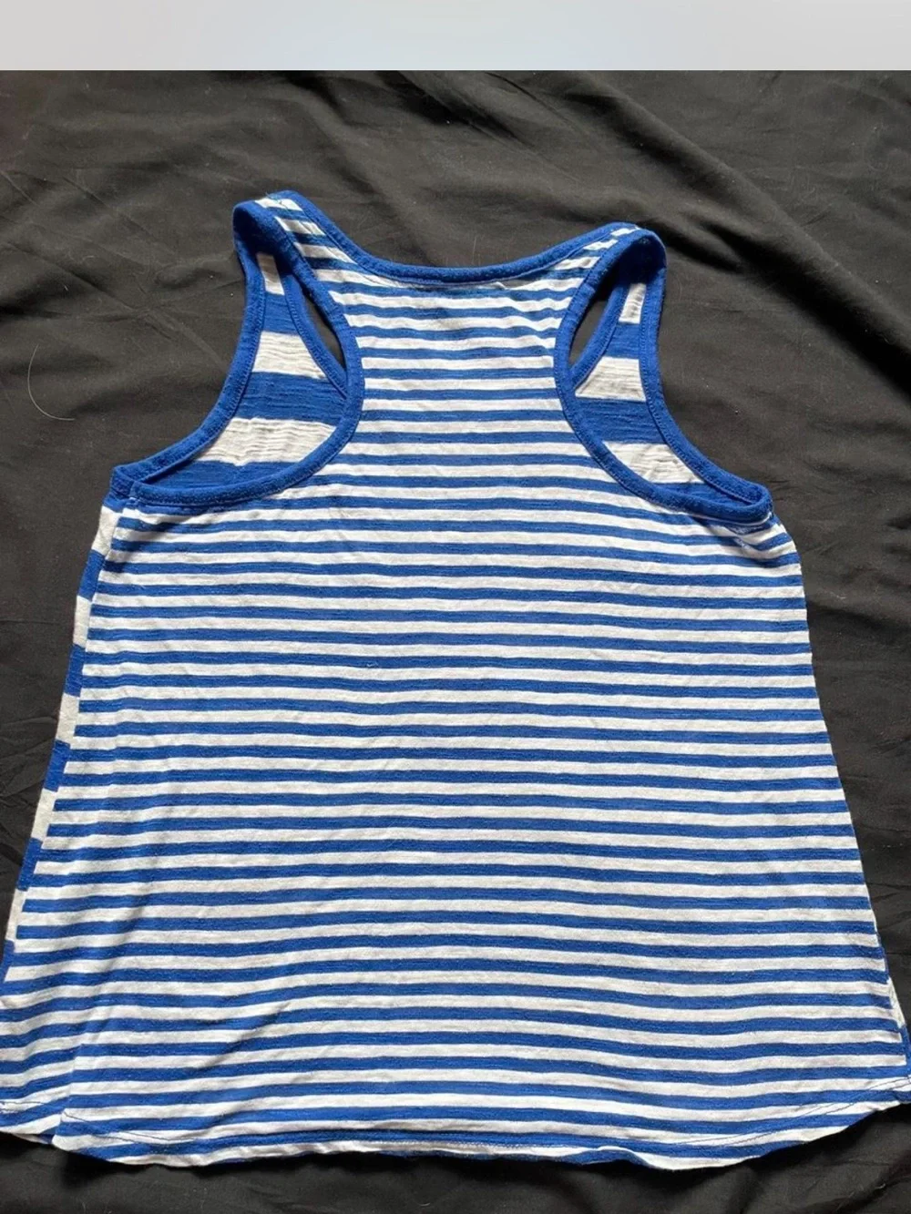 Justice Blue & White Striped Tank with Green Neck Trim